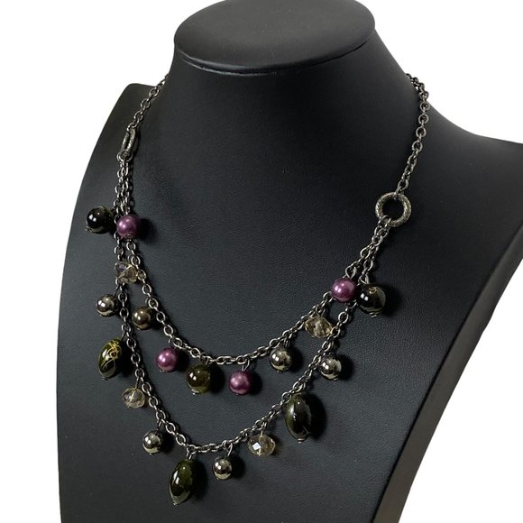(3-083)  Beaded Necklace - 2 Connected Strands - Picture 1 of 6
